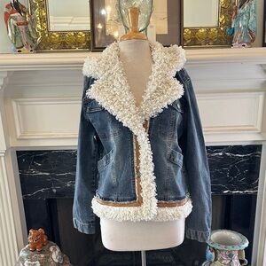 NWT “Coalition LA” Women's Denim Jacket with Cream Sherpa Lining Hood